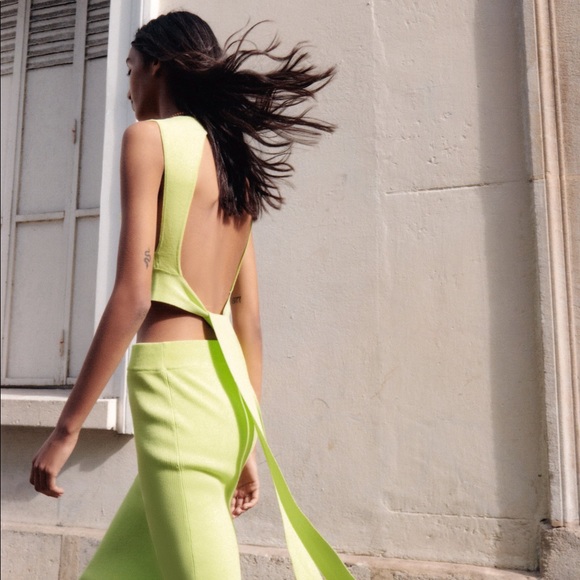 Zara | Tops | Zara Open Back Knit Top In Neon Green S | Poshmark